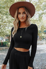 Load image into Gallery viewer, Black Solid Color Ribbed Crop Top Long Pants Set - Fashion Queen - 3