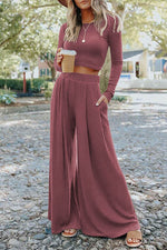 Load image into Gallery viewer, Black Solid Color Ribbed Crop Top Long Pants Set - Fashion Queen - 4