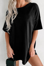 Load image into Gallery viewer, Black Solid Color Round Neck Basic Tunic T Shirt - Fashion Queen - 3