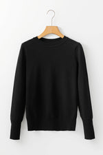 Load image into Gallery viewer, Black Solid Color Slim Fit Lightweight Crew Neck Sweater - Fashion Queen - 5