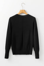 Load image into Gallery viewer, Black Solid Color Slim Fit Lightweight Crew Neck Sweater - Fashion Queen - 6