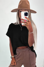 Load image into Gallery viewer, Black Solid Color Sweater Tee with Side Slits - Fashion Queen - 13