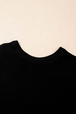 Load image into Gallery viewer, Black Solid Color Sweater Tee with Side Slits - Fashion Queen - 7