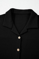 Load image into Gallery viewer, Black Solid Color Textured Buttoned Shirt and Casual Pants Set - Fashion Queen - 7