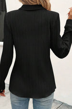 Load image into Gallery viewer, Black Solid Color Textured Buttoned Turn Down Collar Shirt - Fashion Queen - 2
