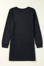 Load image into Gallery viewer, Black Solid Color Textured Long Sleeve Shift Dress - Fashion Queen - 13