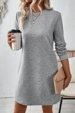 Load image into Gallery viewer, Black Solid Color Textured Long Sleeve Shift Dress - Fashion Queen - 20