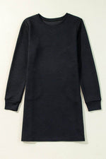 Load image into Gallery viewer, Black Solid Color Textured Long Sleeve Shift Dress - Fashion Queen - 3