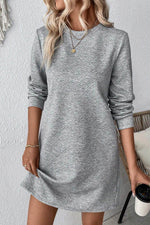 Load image into Gallery viewer, Black Solid Color Textured Long Sleeve Shift Dress - Fashion Queen - 4
