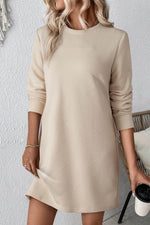 Load image into Gallery viewer, Black Solid Color Textured Long Sleeve Shift Dress - Fashion Queen - 7