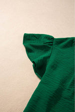 Load image into Gallery viewer, Black Solid Color Textured Pleated Flutter Sleeve Blouse - Fashion Queen - 27