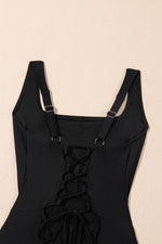 Load image into Gallery viewer, Black Solid Criss Cross Backless Square Neck One Piece Swimsuit - Fashion Queen - 21