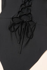 Load image into Gallery viewer, Black Solid Criss Cross Backless Square Neck One Piece Swimsuit - Fashion Queen - 24