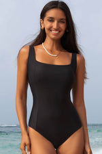 Load image into Gallery viewer, Black Solid Criss Cross Backless Square Neck One Piece Swimsuit - Fashion Queen - 5