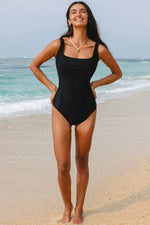 Load image into Gallery viewer, Black Solid Criss Cross Backless Square Neck One Piece Swimsuit - Fashion Queen - 7