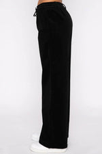 Load image into Gallery viewer, Black Solid Drawstring Waist Wide Leg Pants - Fashion Queen -  11