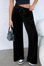 Load image into Gallery viewer, Black Solid Drawstring Waist Wide Leg Pants - Fashion Queen -  14