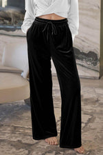 Load image into Gallery viewer, Black Solid Drawstring Waist Wide Leg Pants - Fashion Queen -  15