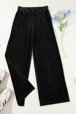 Load image into Gallery viewer, Black Solid Drawstring Waist Wide Leg Pants - Fashion Queen -  16