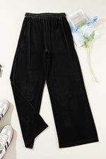 Load image into Gallery viewer, Black Solid Drawstring Waist Wide Leg Pants - Fashion Queen -  17