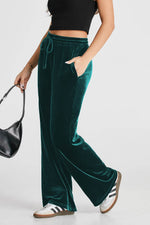 Load image into Gallery viewer, Black Solid Drawstring Waist Wide Leg Pants - Fashion Queen -  22