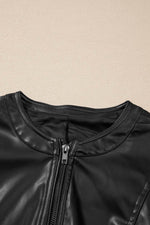 Load image into Gallery viewer, Black Solid Faux Leather Zipper Slim Fit Bomber Jacket - Fashion Queen -  23