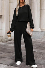 Load image into Gallery viewer, Black Solid Ribbed Knit Keyhole Back High Waist Jumpsuit - Fashion Queen - 1