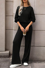 Load image into Gallery viewer, Black Solid Ribbed Knit Keyhole Back High Waist Jumpsuit - Fashion Queen - 3