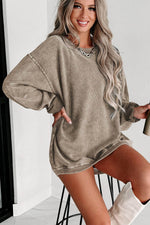 Load image into Gallery viewer, Black Solid Ribbed Knit Round Neck Pullover Sweatshirt - Fashion Queen - 12