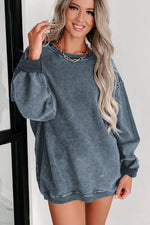 Load image into Gallery viewer, Black Solid Ribbed Knit Round Neck Pullover Sweatshirt - Fashion Queen - 14