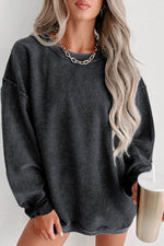 Load image into Gallery viewer, Black Solid Ribbed Knit Round Neck Pullover Sweatshirt - Fashion Queen - 2