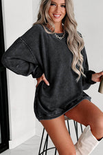 Load image into Gallery viewer, Black Solid Ribbed Knit Round Neck Pullover Sweatshirt - Fashion Queen - 20