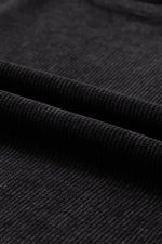 Load image into Gallery viewer, Black Solid Ribbed Knit Round Neck Pullover Sweatshirt - Fashion Queen - 24