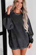 Load image into Gallery viewer, Black Solid Ribbed Knit Round Neck Pullover Sweatshirt - Fashion Queen - 3