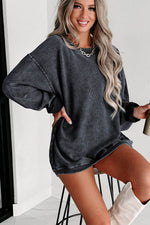 Load image into Gallery viewer, Black Solid Ribbed Knit Round Neck Pullover Sweatshirt - Fashion Queen - 9