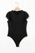 Load image into Gallery viewer, Black Solid Ruffled Mesh Patchwork Sleeve Bodysuit - Fashion Queen - 5