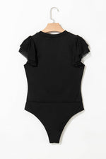 Load image into Gallery viewer, Black Solid Ruffled Mesh Patchwork Sleeve Bodysuit - Fashion Queen - 6