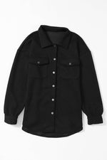 Load image into Gallery viewer, Black Solid Textured Flap Pocket Buttoned Shacket - Fashion Queen - 11
