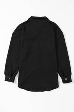 Load image into Gallery viewer, Black Solid Textured Flap Pocket Buttoned Shacket - Fashion Queen - 12