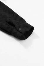 Load image into Gallery viewer, Black Solid Textured Flap Pocket Buttoned Shacket - Fashion Queen - 14