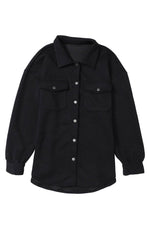 Load image into Gallery viewer, Black Solid Textured Flap Pocket Buttoned Shacket - Fashion Queen - 17