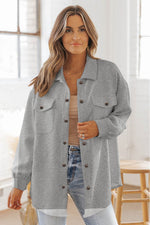 Load image into Gallery viewer, Black Solid Textured Flap Pocket Buttoned Shacket - Fashion Queen - 18