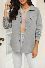 Load image into Gallery viewer, Black Solid Textured Flap Pocket Buttoned Shacket - Fashion Queen - 19