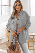 Load image into Gallery viewer, Black Solid Textured Flap Pocket Buttoned Shacket - Fashion Queen - 6