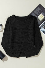 Load image into Gallery viewer, Black Solid Wavy Textured Slim Fit Long Sleeve T Shirt - Fashion Queen - 11