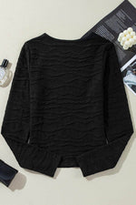Load image into Gallery viewer, Black Solid Wavy Textured Slim Fit Long Sleeve T Shirt - Fashion Queen - 12