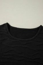 Load image into Gallery viewer, Black Solid Wavy Textured Slim Fit Long Sleeve T Shirt - Fashion Queen - 14