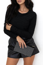 Load image into Gallery viewer, Black Solid Wavy Textured Slim Fit Long Sleeve T Shirt - Fashion Queen - 2