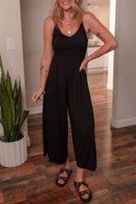 Load image into Gallery viewer, Black Spaghetti Straps Open Back Pleated Wide Leg Jumpsuit - Fashion Queen -  3