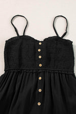 Load image into Gallery viewer, Black Spaghetti Straps Smocked Front Slit Buttoned Dress - Fashion Queen - 12